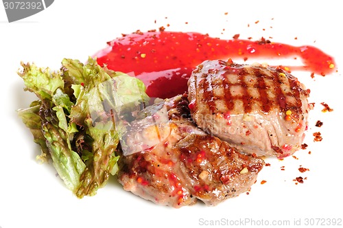 Image of Grilled steaks and vegetable salad