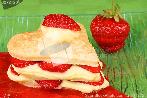 Image of Heart shaped strawberry and custard millefeuille