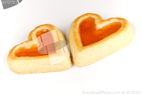 Image of Two heart shaped apricot jam biscuits