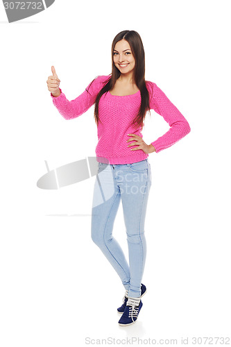 Image of Full body woman showing thumbs up gesture