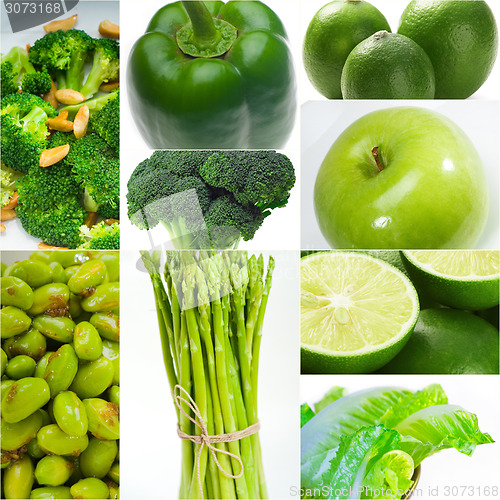 Image of green healthy food collage collection