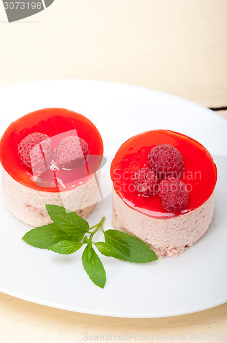 Image of fresh raspberry cake mousse dessert