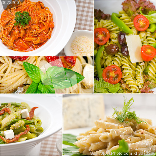 Image of collection of different type of Italian pasta collage