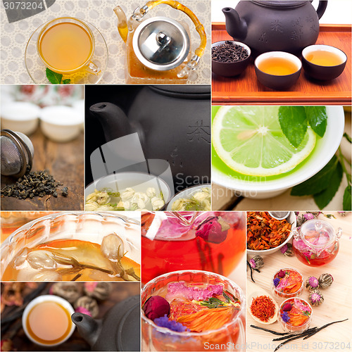 Image of collection of different herbal tea infusion collage