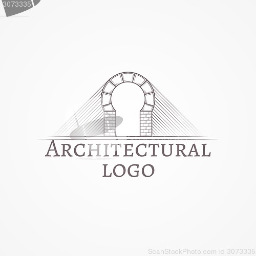 Image of Vector illustration of brick round arch icon with text