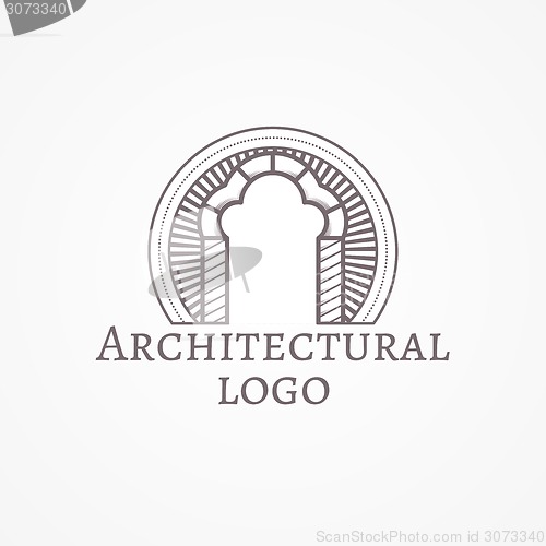 Image of Vector illustration of trefoil arch icon with text