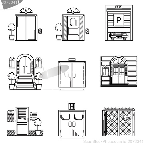 Image of Black contour vector icons for door