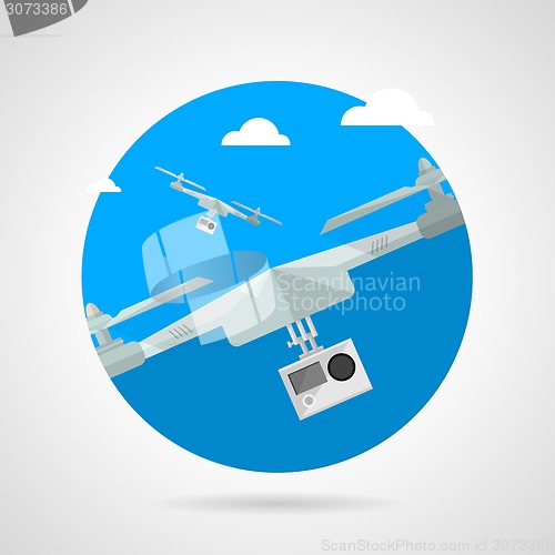 Image of Quadrocopter with camera flat vector icon
