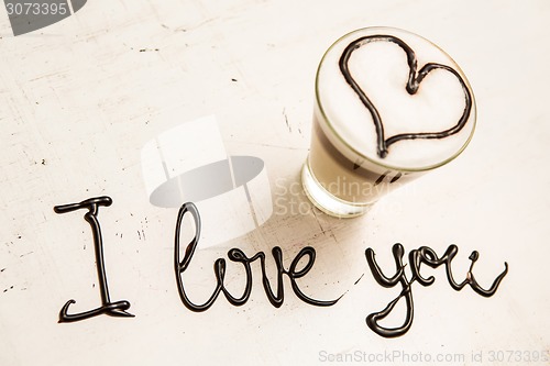 Image of Love coffee cup and handwriting. I love you. Creative 