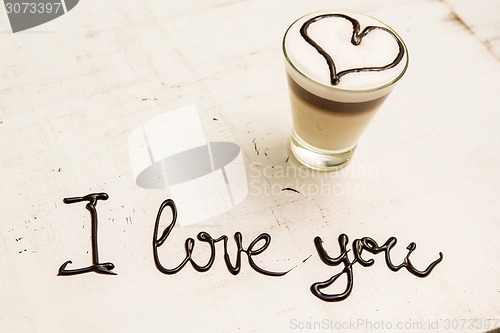 Image of Love coffee cup and handwriting. I love you. Creative 