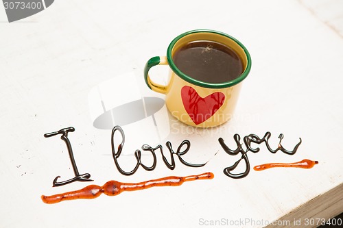 Image of Love coffee cup and handwriting. I love you. Creative 