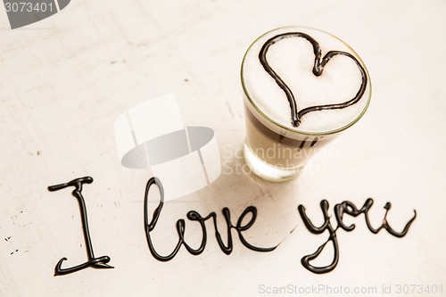 Image of Love coffee cup and handwriting. I love you. Creative 