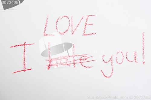 Image of Handwritten simple words. I love You. Creative card