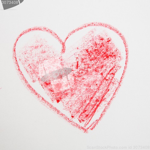 Image of red big heart shape. pencil drawing