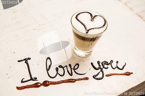 Image of Love coffee cup and handwriting. I love you. Creative 