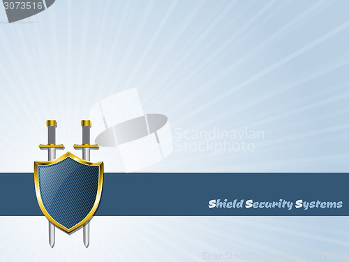 Image of Blue striped shield with two swords icon design