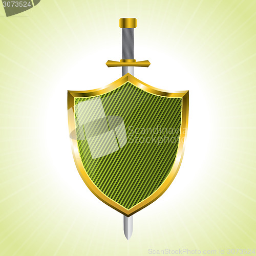 Image of Green striped shield with sword