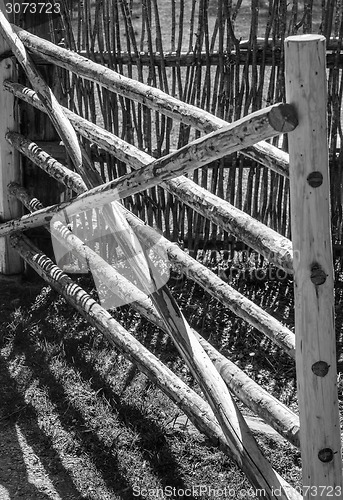 Image of Wooden fence in the spring in the countryside