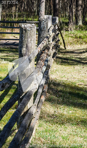 Image of Wooden fence in the spring in the countryside