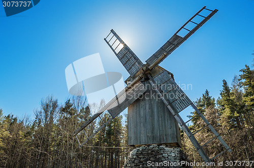 Image of Old wooden windmill, close up