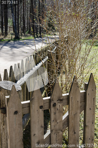 Image of Wooden fence in the spring in the countryside