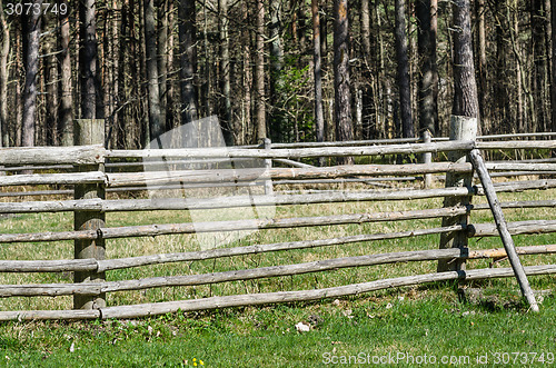 Image of Wooden fence in the spring in the countryside