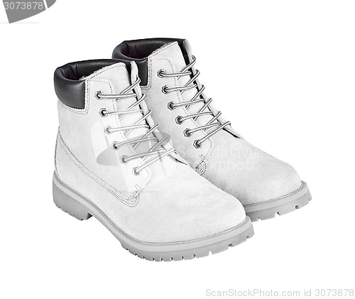 Image of White leather boots isolated on white background with clipping p