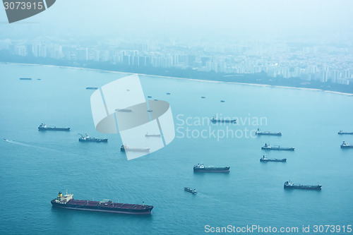 Image of Commercial Shipping off the Coast of Singapore