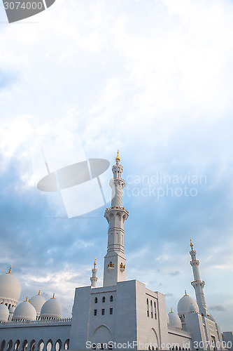 Image of white history heritage islamic mosque in abu dhabi