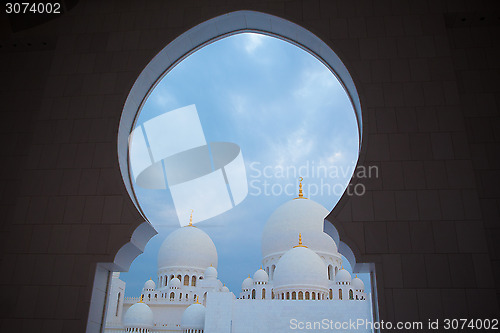 Image of white history heritage islamic monument mosque in abu dhabi