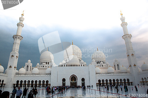 Image of white history heritage islamic monument mosque in abu dhabi