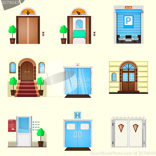 Image of Stylized colorful vector icons for door