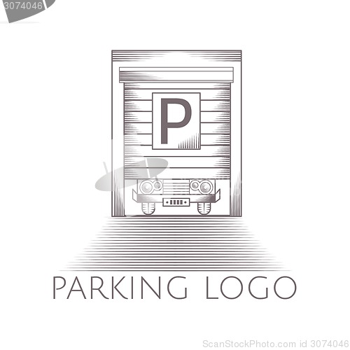 Image of Vector illustration of parking garage icon with text