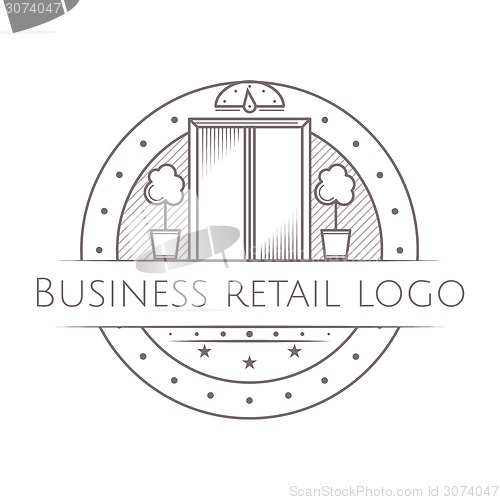 Image of Vector illustration of vintage elevator round icon with text