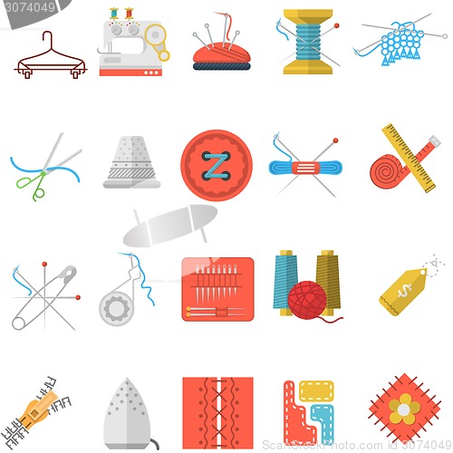 Image of Flat icons vector collection of sewing items