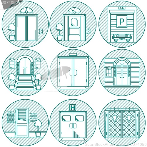 Image of Flat line vector  icons for door