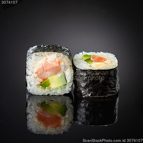 Image of Sushi with salmon and avocado