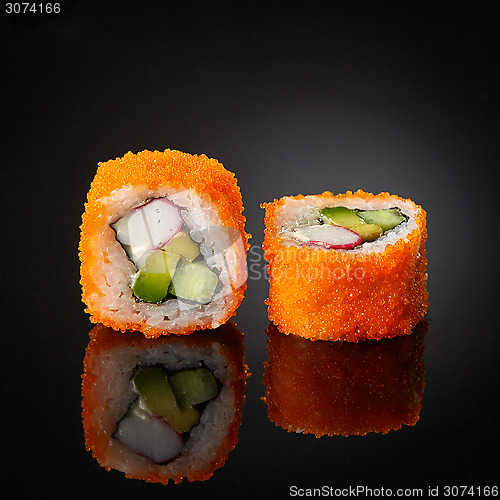 Image of sushi with cucumber and crab sticks