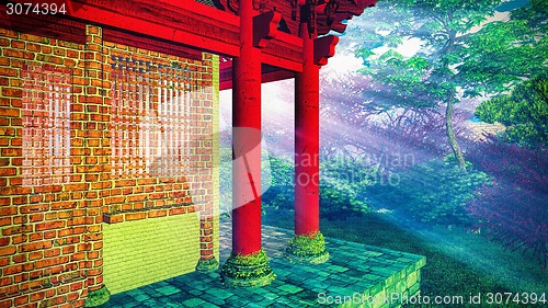 Image of Buddhist temple in woods
