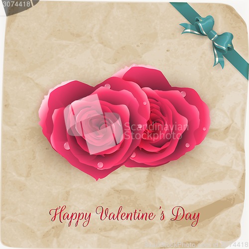 Image of Card with red roses and vintage paper. EPS 10