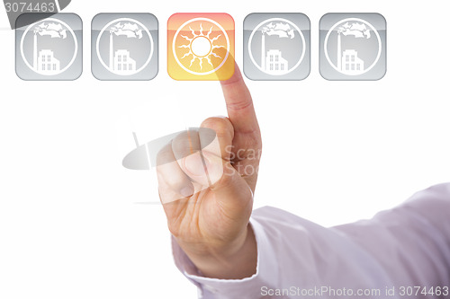 Image of Index Finger Highlighting Yellow Solar Energy Icon