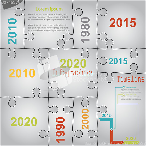 Image of Infographic report templates in puzzle jigsaw elements grey. Vec