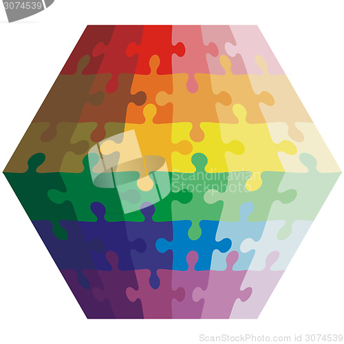 Image of Jigsaw puzzle shape of a polygon,  colors  rainbow. Vector illus