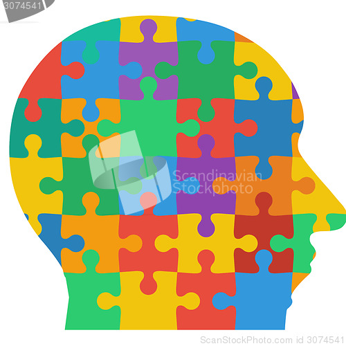Image of Jigsaw puzzle human head, colored background. Vector illustratio