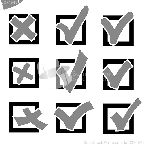 Image of Set  check marks or ticks in boxes conceptual. Vector illustrati