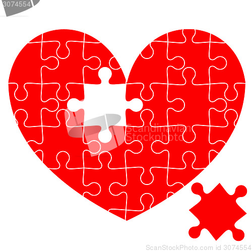 Image of Jigsaw puzzle in the  red heart. Vector illustration.