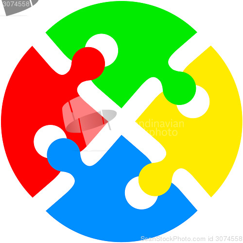 Image of Jigsaw puzzle in the form of push the colored circle. Vector ill