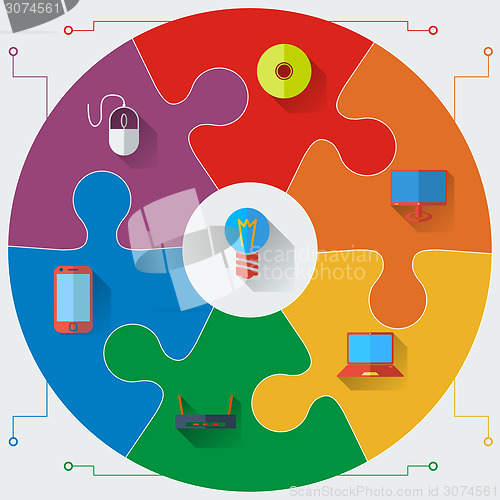 Image of Infographics report templates in a circular puzzle elements. Vec