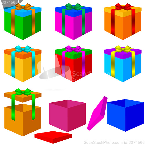 Image of Collection of colorful box christmas gifts with Bow. Vector illu