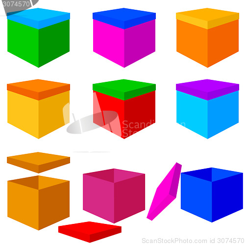 Image of Collection of colorful box christmas gifts. Vector illustration.